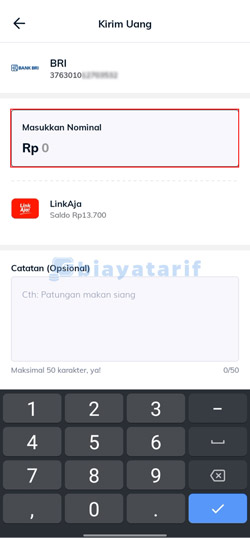 Tentukan Nominal Transfer LinkAja