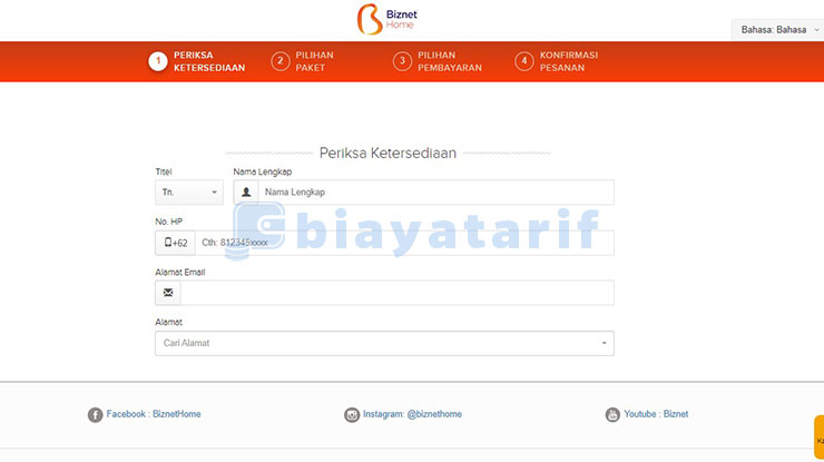 Isi Data Halaman Registrasi Biznet