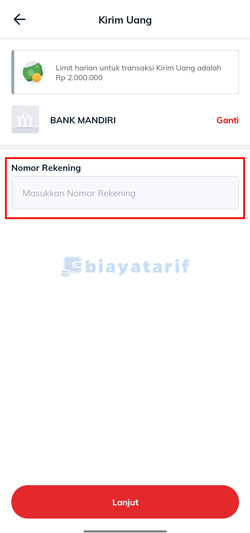 Masukkan Nomor Rekening Mandiri