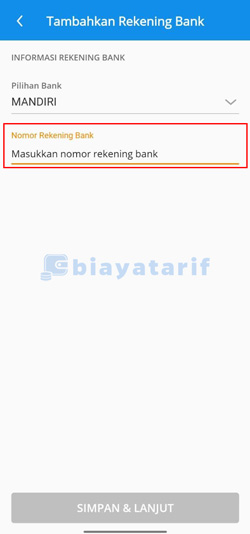 Masukkan Nomor Rekening Bank Tujuan Transfer