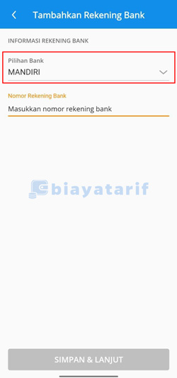 Pilih Nama Bank Tujuan Transfer