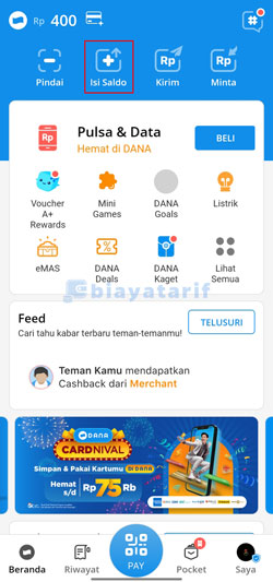 Masuk Menu Isi Saldo